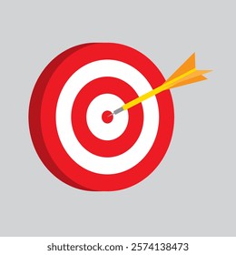 Red round target with a dart in a center, three quarter view.  Vector illustration