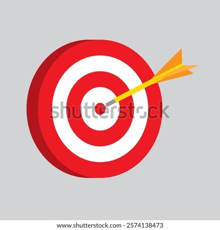 Red round target with a dart in a center, three quarter view.  Vector illustration