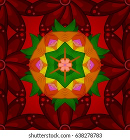 Red round texture in Vector illustration. Floral ornament seamless pattern.