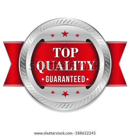 Red round top quality badge with ribbon
