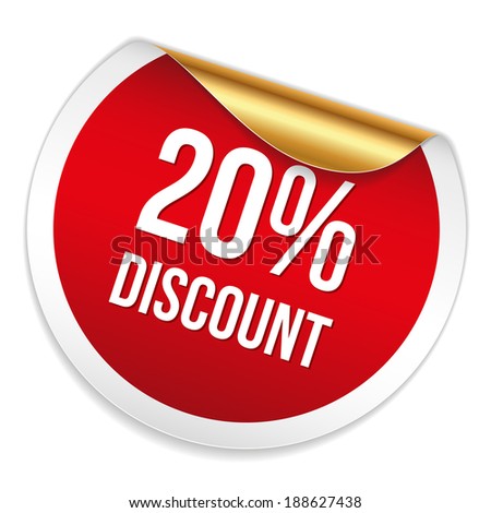 Red round twenty percent discount sticker on white background