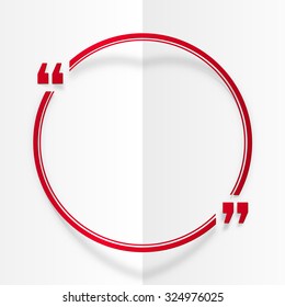 Red round vector quote frame at white folded paper background