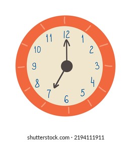 Red round wall clock. Vector illustration.