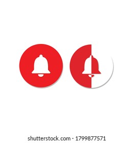 Red round web button bell with shadow. Template bell web symbol app, ui. Vector illustration. EPS 10