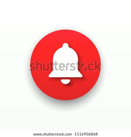 
Red round web button bell with shadow. Template bell web symbol app, ui. Vector illustration. EPS 10