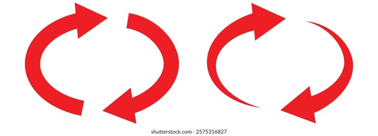 Red Rounded Circle arrows icon set. different circular arrows of white background. Red color, different thickness. Recycle icon set, refresh, repeat, Vector illustration. Stock image. Design eps 10