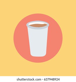 red rounded circle button for website or button app. Opened take out icon flat design style or take away coffee in cardboard cup vector 
