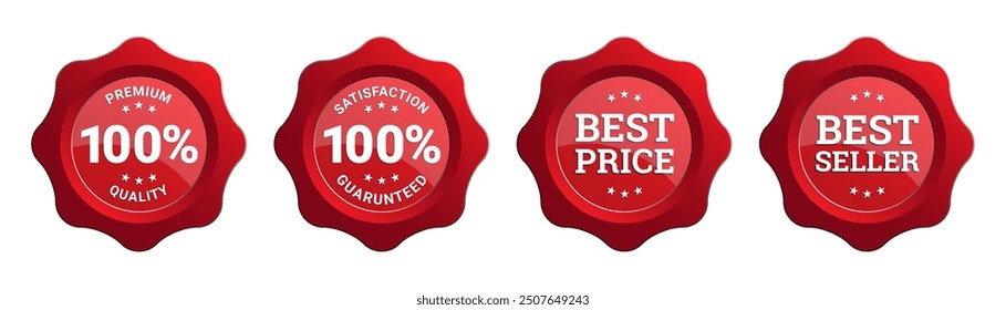 Red Rounded Circle Serrated Edge label sticker set, Customer satisfaction 100 percent guaranteed , Premium Quality ,Best Price and Best Seller ,for your product ,vector design isolated on white