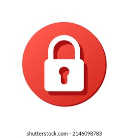 red rounded padlock vector icon, lock symbol, block sign