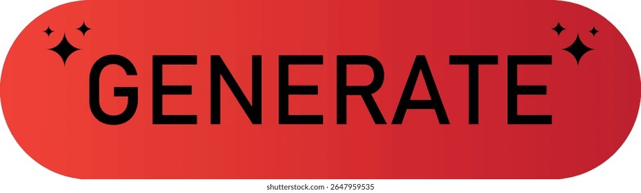 Red rounded rectangle button with the word "GENERATE" in bold black text and sparkle icons. Perfect for websites, or apps. Eye-catching call-to-action graphic in modern style.