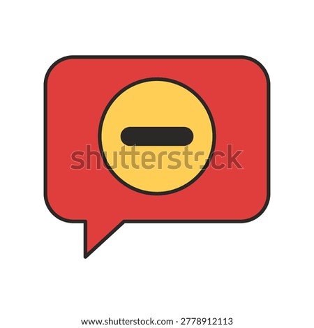 A red rounded speech bubble contains a yellow circle with a black minus sign at the center on a light gray background.