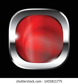 Red rounded square background with a silver frame and space for your text. Vector illustration