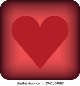 Corazón cuadrado rojo redondeado con icono de contorno de un conjunto, botón aislado en un fondo blanco. EPS vectorial 10