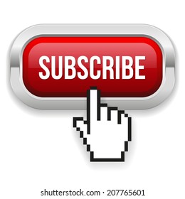 Red rounded subscribe button with metallic border on white background
