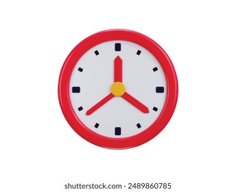 Red rounded wall clock icon 3d render Timekeeping time management and deadline social media countdown icon