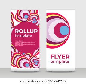 Red rounds Abstract Shapes Modern Exhibition Advertising Trend Business Roll Up Banner Stand Poster Brochure flat design template creative concept. Red rounds Roll Up EPS. Presentation