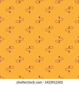Red Route location icon isolated seamless pattern on brown background. Map pointer sign. Concept of path or road. GPS navigator.  Vector Illustration