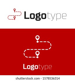 Red Route location icon isolated on white background. Map pointer sign. Concept of path or road. GPS navigator. Logo design template element. Vector Illustration