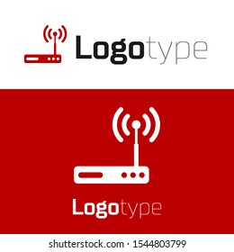 Red Router and wi-fi signal symbol icon isolated on white background. Wireless ethernet modem router. Computer technology internet. Logo design template element. Vector Illustration