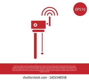 Red Router and wi-fi signal symbol icon isolated on white background. Wireless ethernet modem router. Computer technology internet.  Vector Illustration