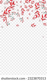 Red Rowan Background Transparent Vector. Leaves Outline Design. Green Foliage. Burgundy Herb Sale. November Card.