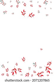 Red Rowan Background White Vector. Berries Season Template. Burgundy Herb. Green Leaves Modern. Vibrant Texture.