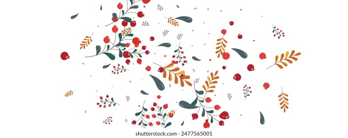 Red Rowan Background White Vector. Berries October Frame. Burgundy Leaf Wood. Image Texture. Herb Modern.