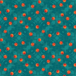 Red Rowan Berries Seamless Vector Pattern On Textured Teal Background. Botancial Autumn Surface Print Design In Bright Colors.