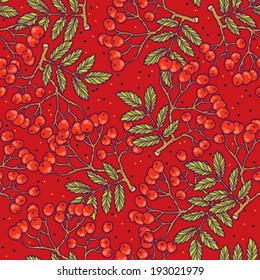 Red rowan berries seamless vector pattern.