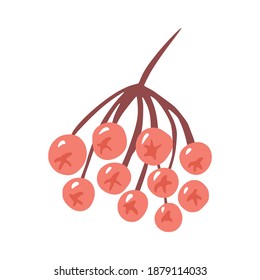 Red rowan isolated on white background. Cartoon berry hand drawn. Doodle vector illustration.