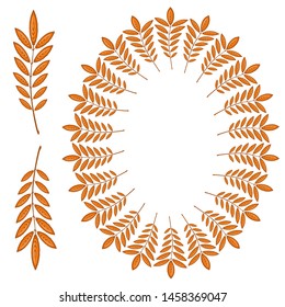 Red rowan leaves in the form of an oval frame. The illustration on the theme - golden autumn has come. Falling leaves. Decor, design, art, drawing, vector