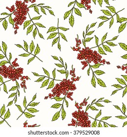 Red Rowan Seamless Pattern. Collection of berries.  Vector illustration of berries for design menus, recipes and packages product.