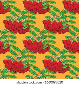 Red rowan seamless pattern vector