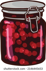 Red rowanberry jam preparations. vector illustration Cartoon style.