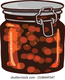 Red rowanberry jam preparations. vector illustration Cartoon style.