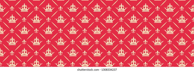 Red royal background with crowns for your design. Vector graphics