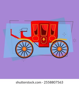 Red royal carriage vector illustration. Equipage, king, medieval transport. Monarchy attributes concept. Vector illustration can be used for topics like history, fairytale, transportation