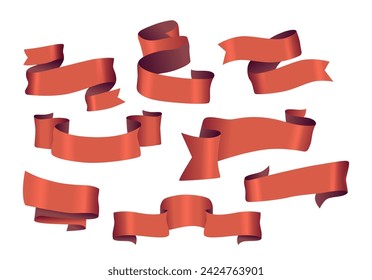 Red Royal Ribbons And Banners 3d Vector Set. Solemn Silk Tapes, Exuding Majesty And Tradition, Grand Symbol Celebration