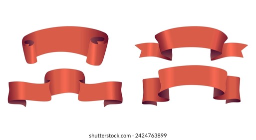 Red Royal Ribbons And Regal Banners 3d Vector Set. Weaving A Tapestry Of Majesty. Their Scarlet Hue Symbolizes Power