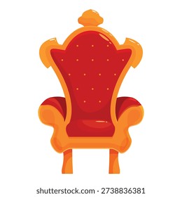 Red royal throne with golden frame, symbolizing power, authority and luxury, isolated on white background