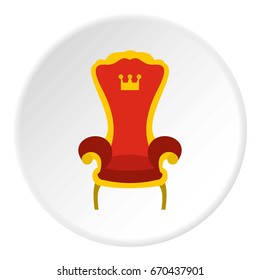 Red royal throne icon in flat circle isolated vector illustration for web