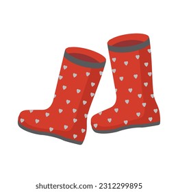 Red rubber boots, autumn shoes, cartoon style, clipart, isolated vector illustration