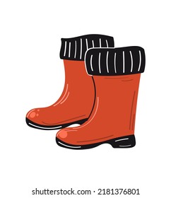 Red rubber boots isolated on a white background. Vector illustration.