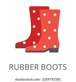 Red rubber boots for mud protection isolated on white. Colored flat vector icon of clothing for rainy weather. Gardening and agriculture concept