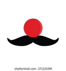 Red, rubber clown nose with black mustache vector set, 