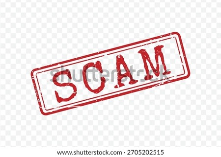 Red rubber distressed rectangular grunge stamp with the large word SCAM