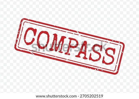 Red rubber distressed rectangular grunge stamp with the large word COMPASS diagonally