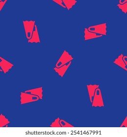 Red Rubber flippers for swimming icon isolated seamless pattern on blue background. Diving equipment. Extreme sport. Diving underwater equipment.  Vector