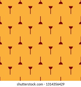 Red Rubber plunger with wooden handle for pipe cleaning icon isolated seamless pattern on brown background. Toilet plunger. Flat design. Vector Illustration