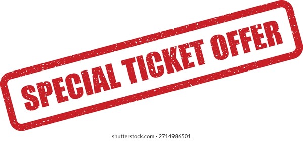 Un sello de goma rojo con un efecto grunge distintivo, con las palabras "OFERTA ESPECIAL DE BOLETOS". Ideal para promocionar eventos o acceso exclusivo.